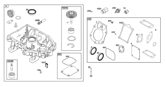 Crankcase Cover/Sump And Lubrication Group Diagram and Parts List for 61G877-0003-J1 400000 - 699999 Briggs and Stratton Engine